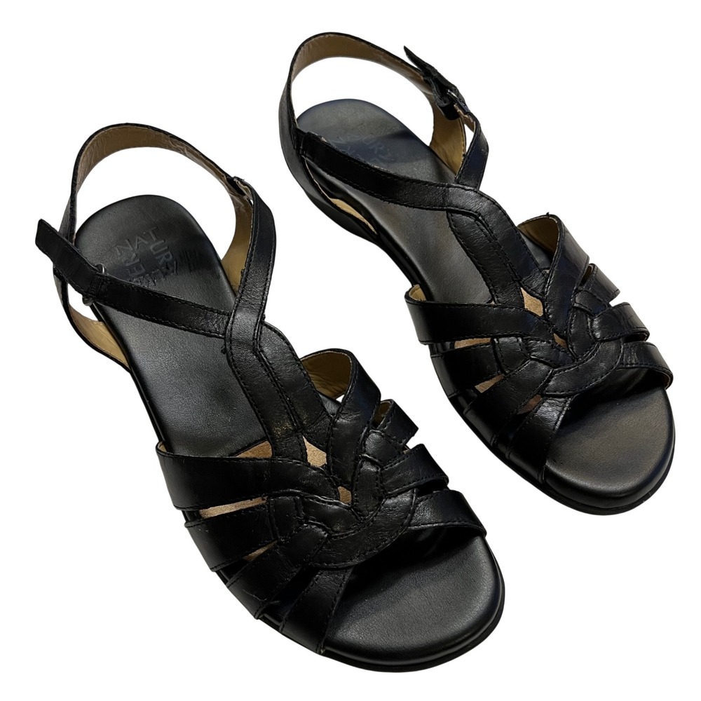 Naturalizer Namora Black Classic Minimalist Casual Leather Sandals‎ Size 9.5M